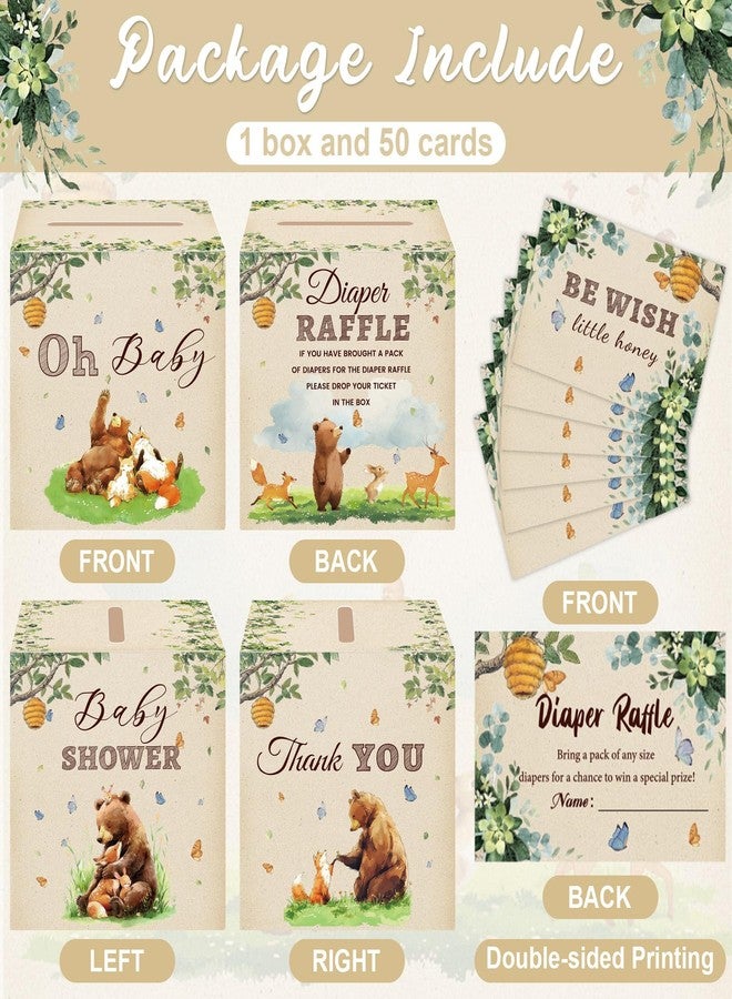 LANLISA Woodland Theme Baby Shower Games, Woodland Animals Diaper Raffle Card Box with Tickets for Girl Boy Baby Shower Party Decorations - Image 2