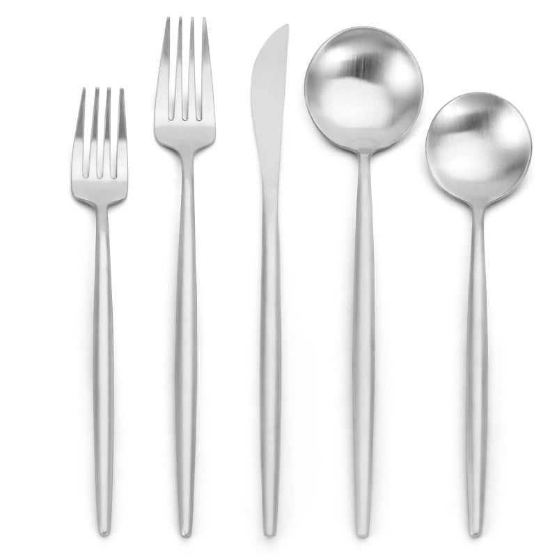 Matte Silverware Set  Oliviola 20Piece Stainless Steel Flatware Cutlery Set Service for 4 Satin Finish Kitchen Utensil Set Dishwasher Safe