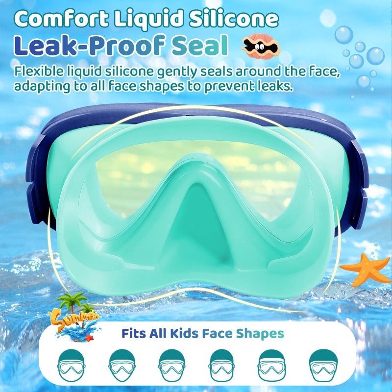 Vvinca Kids Swim Goggles with Nose Cover, Anti-Fog/UV Swimming Mask for Boys Girls 3-15, No Hair Pulling Fabric Strap, Wide View Waterproof Children Pool Goggles for Snorkeling, Diving & Lessons - Image 5