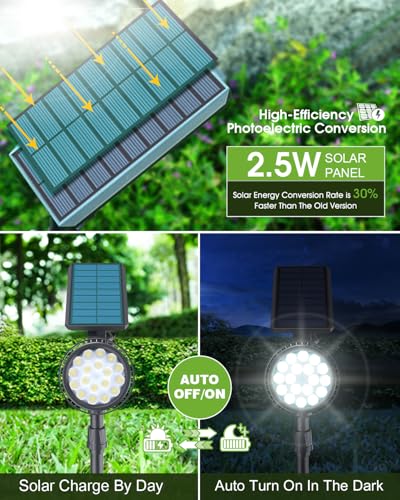 DBF Solar Outdoor Lights, 600LM Solar Spot Lights Outdoor Waterproof, 2-in-1 Adjustable Landscape Spotlights LED Flag Pole Light for Garden Yard Driveway Garage Pool Patio(Cool White, 4 Pack) - Image 4