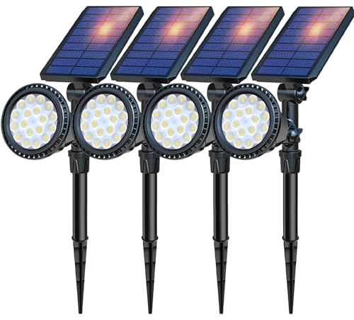 DBF Solar Outdoor Lights, 600LM Solar Spot Lights Outdoor Waterproof, 2-in-1 Adjustable Landscape Spotlights LED Flag Pole Light for Garden Yard Driveway Garage Pool Patio(Cool White, 4 Pack) - Image 1