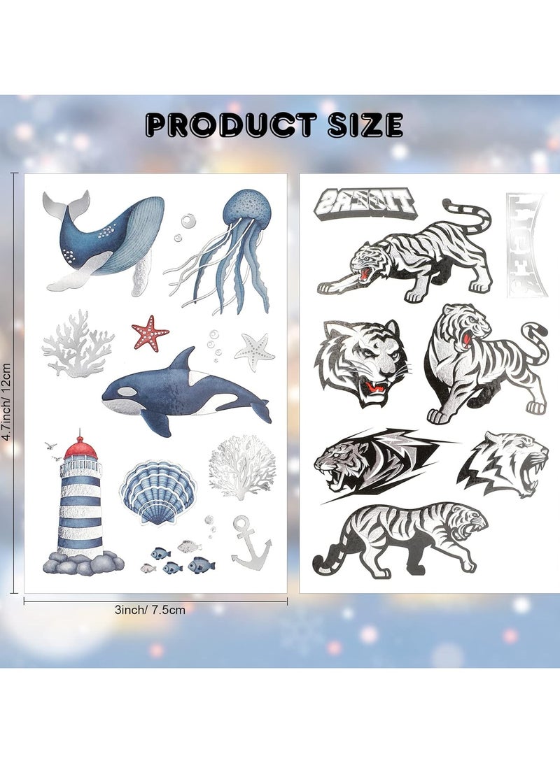 ORAINBOW 16sheets Metallic Dinosaur Tattoos Temporary for Kids Temporary Tattoos for Kids Dinosaur Robot Ocean Tiger Dragon Whale Shark Temporary Tattoo Kids Party Favors Gift - Image 2