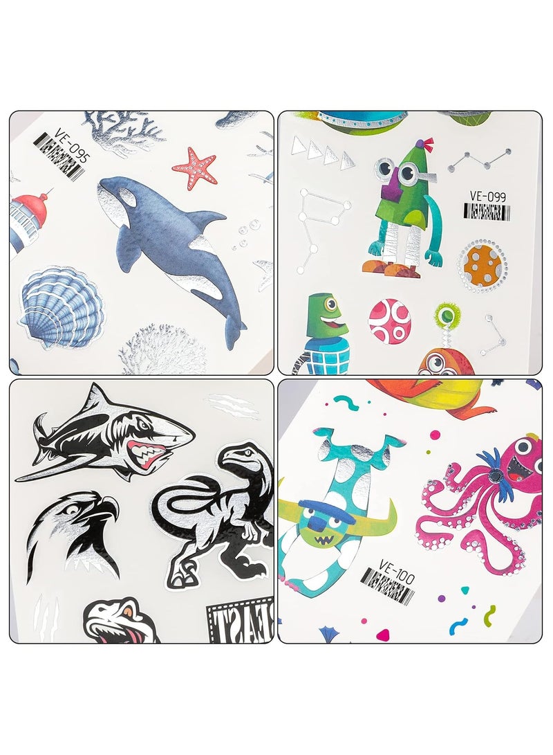ORAINBOW 16sheets Metallic Dinosaur Tattoos Temporary for Kids Temporary Tattoos for Kids Dinosaur Robot Ocean Tiger Dragon Whale Shark Temporary Tattoo Kids Party Favors Gift - Image 4