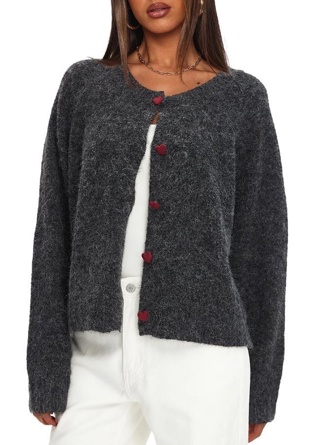 Darong Womens Cropped Cardigan Sweaters Long Sleeve Knit Y2k Button Down Fall Outfits Fashion Clothing 2025, Black Grey, XL - Image 4