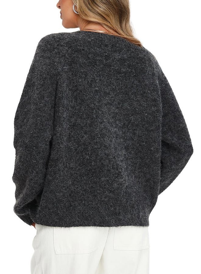 Darong Womens Cropped Cardigan Sweaters Long Sleeve Knit Y2k Button Down Fall Outfits Fashion Clothing 2025, Black Grey, XL - Image 2