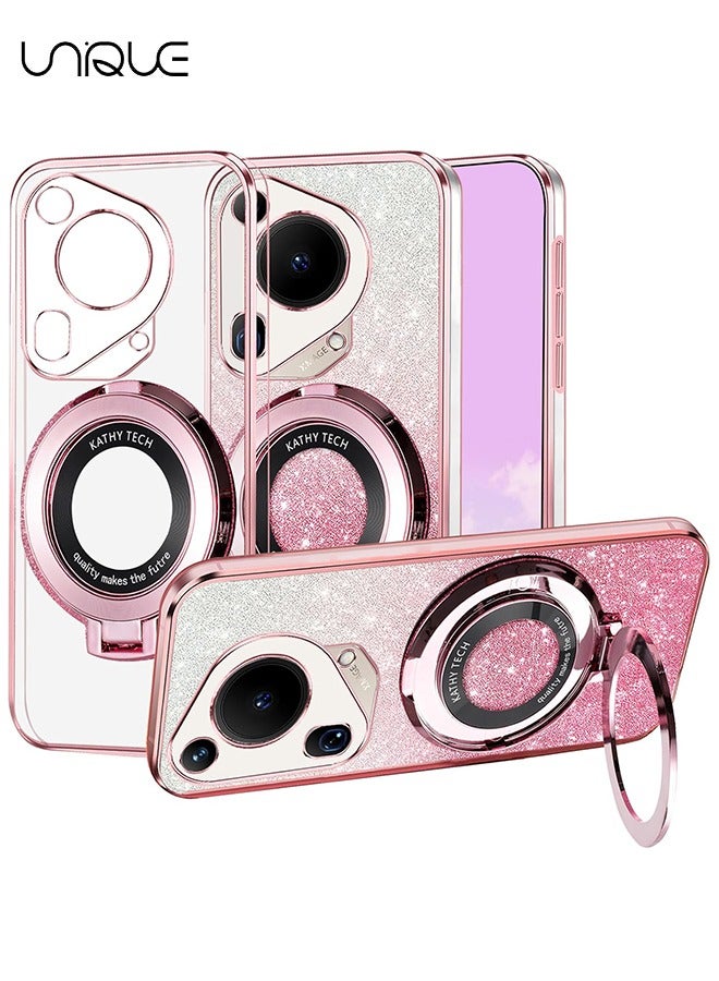 يونيك جراب هاتف هواوي هواوي بورا 70 الترا - [متوافق مع MagSafe] غطاء مغناطيسي شفاف للنساء للرجال غطاء بلينج لطيف - جراب هاتف هواوي بورا 70 الترا سيليكون سليم مع حلقة حامل (وردي) - Image 1