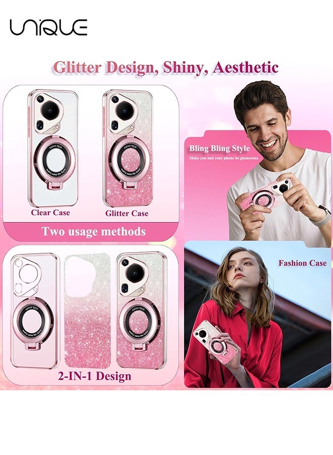 يونيك جراب هاتف هواوي هواوي بورا 70 الترا - [متوافق مع MagSafe] غطاء مغناطيسي شفاف للنساء للرجال غطاء بلينج لطيف - جراب هاتف هواوي بورا 70 الترا سيليكون سليم مع حلقة حامل (وردي) - Image 3