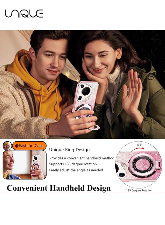 يونيك جراب هاتف هواوي هواوي بورا 70 الترا - [متوافق مع MagSafe] غطاء مغناطيسي شفاف للنساء للرجال غطاء بلينج لطيف - جراب هاتف هواوي بورا 70 الترا سيليكون سليم مع حلقة حامل (وردي) - Image 4