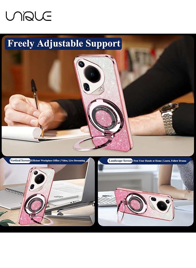 يونيك جراب هاتف هواوي هواوي بورا 70 الترا - [متوافق مع MagSafe] غطاء مغناطيسي شفاف للنساء للرجال غطاء بلينج لطيف - جراب هاتف هواوي بورا 70 الترا سيليكون سليم مع حلقة حامل (وردي) - Image 5