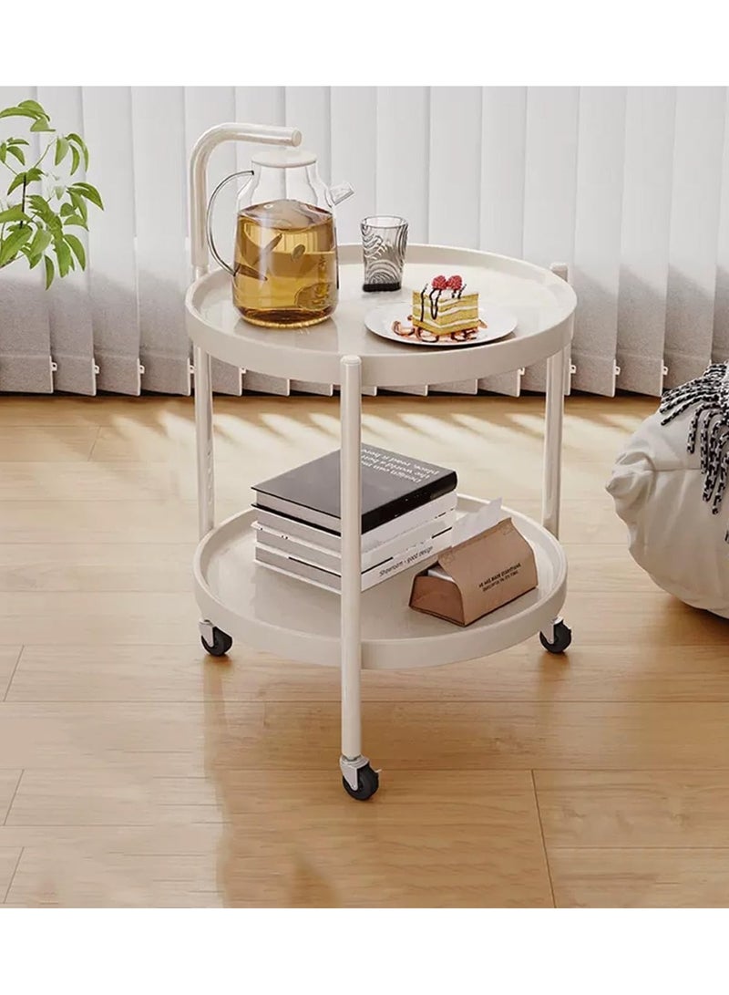 DubaiGallery Round Storage End Table, 2 Tier Utility Cart with Locked Caster Wheels, Storage Shelving Units Side Table for Kitchen,Living Room,Bedroom,Narrow Places - Image 1