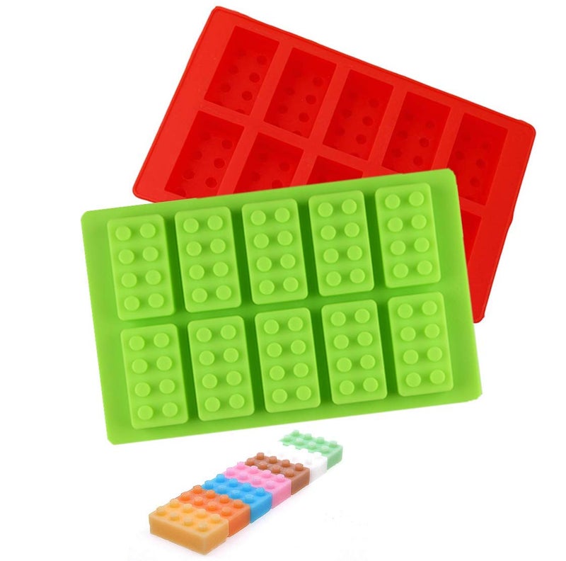 i Kito Building Brick Ice Tray or Candy Mold for Lego Lovers! 2 Pack Silicone Ice Cube Molds - Red and Green - Image 1