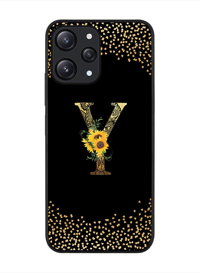 Stylizedd Cover for Xiaomi Redmi 12 4G Case, Rugged Black Slim fit Phone Cases  - Custom Monogram Initial Letter Mandala Floral Pattern Alphabet-Y (Black) - Image 1