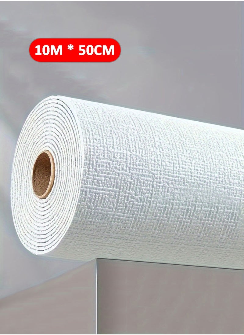 EzzySo 3D Wall Paper Foam 10M Wallpaper 1 Roll Self-Adhesive Waterproof Thickened Wallpaper Sticker Wall Covering for Kitchen Room Ceiling Wall Indoor Use Moisture Proof Sound Insulation Wallboard White 10m X 50cm X 2mm  - Image 1