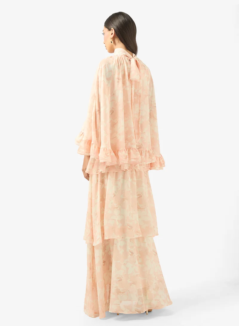 True Decadence Crew Neck Drawstring Detailed  Ruffle Maxi Dress