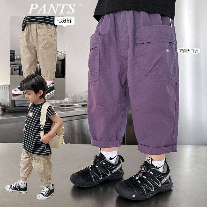 Boys Summer Thin Cropped Cargo Pants for Toddler Kids - Image 1