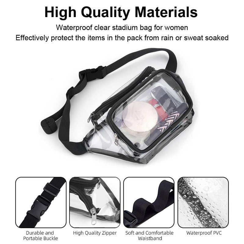 Hiflyer Clear Purses for Women - Stadium Approved Fanny Packs, Belt Bags - Trendy Crossbody Bags (Black) - Image 3