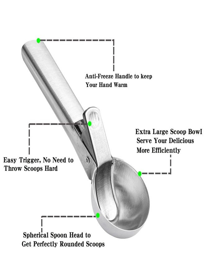 Tuneijue Premium Ice Cream Scoop, Stainless Steel Ice Scoop with Trigger & Ergonomic Handle - One-Push Release for Perfect Scooping, Dishwasher Safe for Ice Cream, Gelato, Sorbet, Cake Batter (1p-silver) - Image 5