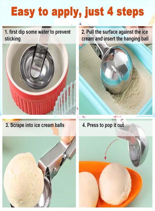 Tuneijue Premium Ice Cream Scoop, Stainless Steel Ice Scoop with Trigger & Ergonomic Handle - One-Push Release for Perfect Scooping, Dishwasher Safe for Ice Cream, Gelato, Sorbet, Cake Batter (1p-silver) - Image 4
