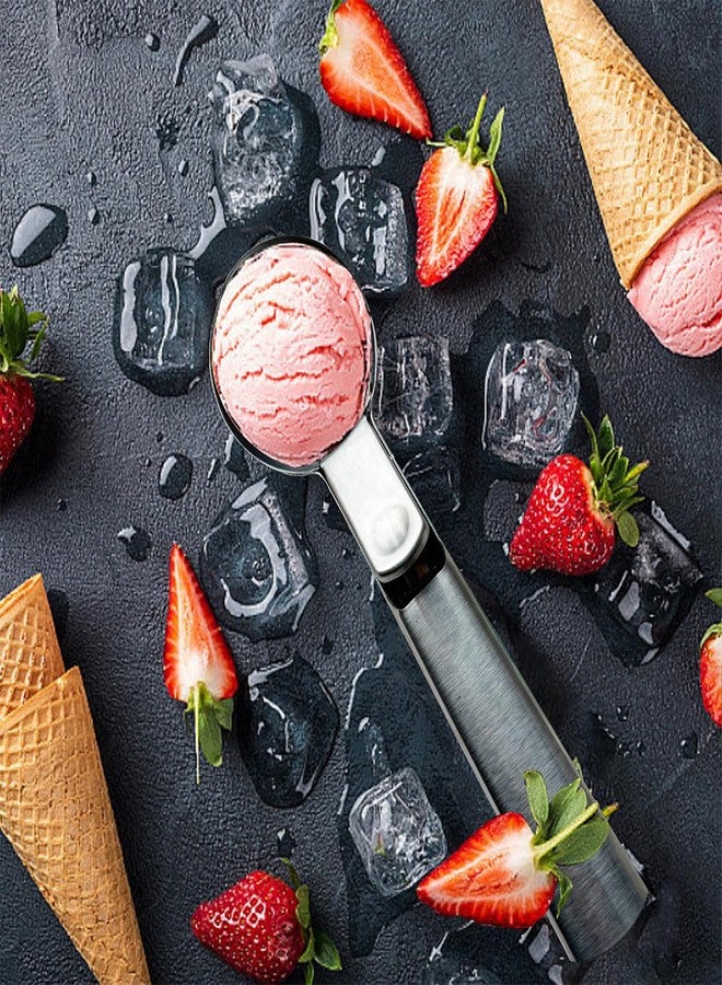 Tuneijue Premium Ice Cream Scoop, Stainless Steel Ice Scoop with Trigger & Ergonomic Handle - One-Push Release for Perfect Scooping, Dishwasher Safe for Ice Cream, Gelato, Sorbet, Cake Batter (1p-silver) - Image 2