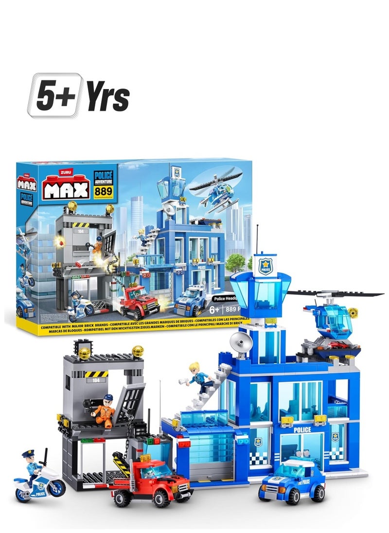 Zuru Max - ZURU Max 83162 (889 Pieces) Adventure Play Set, Police Headquarters Building Blocks, Toy for Children from 5 Years, Unpacking Vehicles, Police Headquarters (870 Pieces) - Image 1