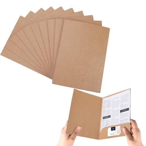 iNelihoo 10Pcs A4 Project Folder Document Files Kraft Paper File Folder Square Cut Folders Office Insert Presentation Holder Storage Pouch Paperwork Organizer with Cards Slot Folders for Office School - Image 1
