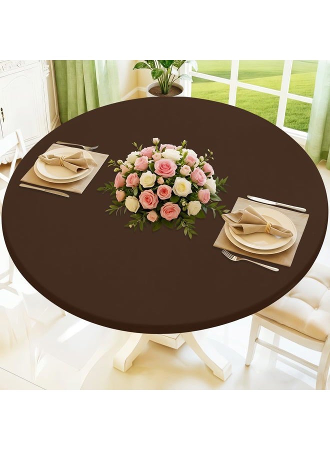 Moosfor Round Spandex Tablecloth, Elastic Fitted Waterproof Tablecloths for 45"-56" Tables, Stretch Washable Picnic Table Cover for Camping, Dining, Indoor and Outdoor, Coffee - Image 1