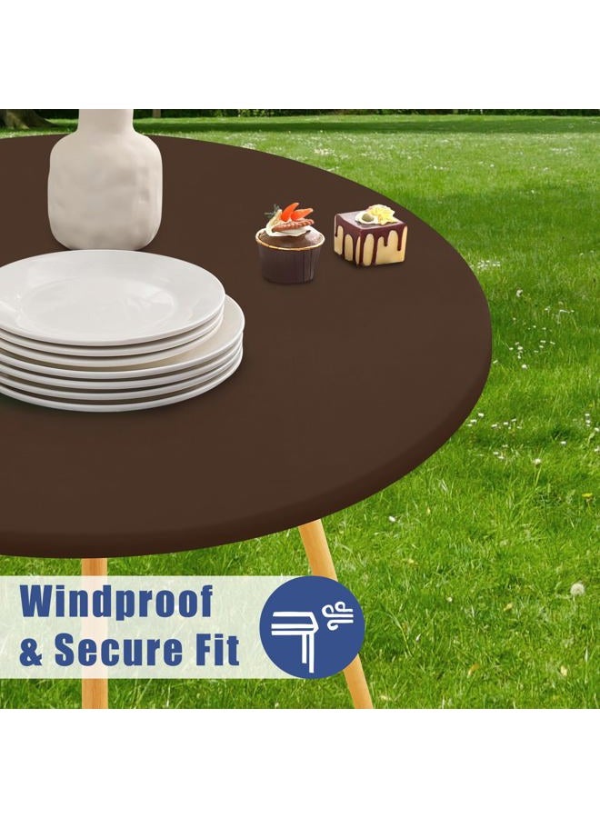 Moosfor Round Spandex Tablecloth, Elastic Fitted Waterproof Tablecloths for 45"-56" Tables, Stretch Washable Picnic Table Cover for Camping, Dining, Indoor and Outdoor, Coffee - Image 3