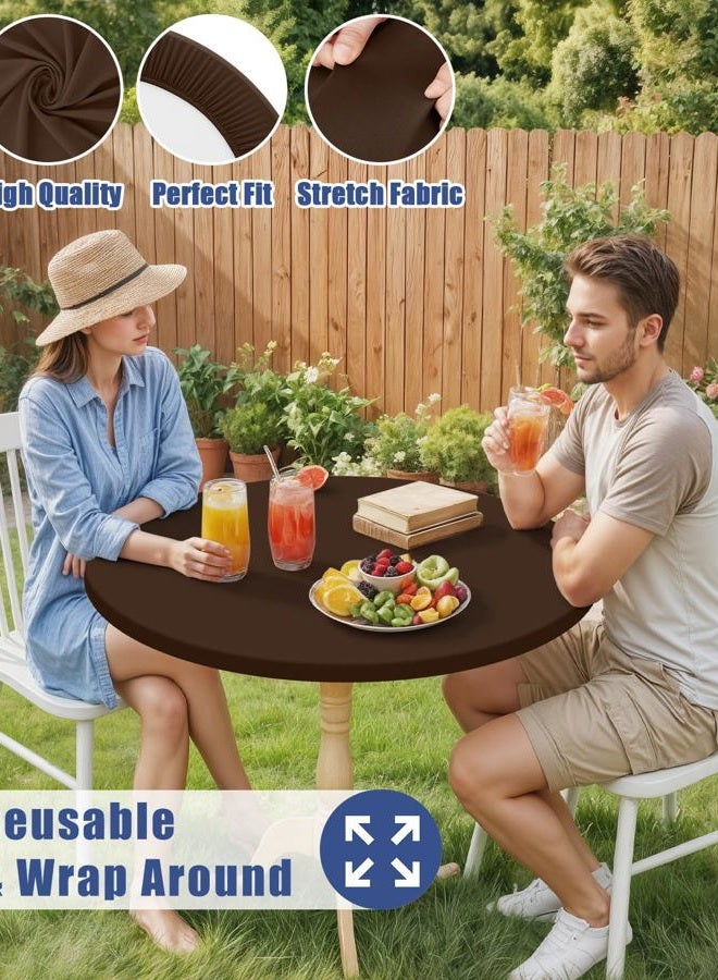 Moosfor Round Spandex Tablecloth, Elastic Fitted Waterproof Tablecloths for 45"-56" Tables, Stretch Washable Picnic Table Cover for Camping, Dining, Indoor and Outdoor, Coffee - Image 5