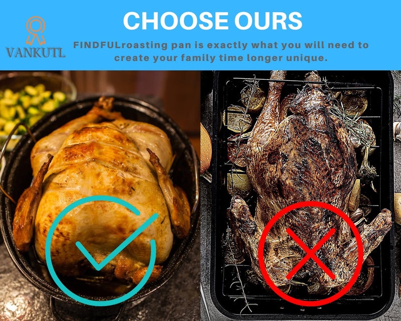 VANKUTL 14.6 Inch Roasting Pan with Lid - Covered Oval Roaster - Enamel Carbon Steel Roaster Pot - Excellent Heat Distribution and Non-sticky - for Turkey Chicken Meat & Vegetables -Birthday and Holiday gift - Image 3