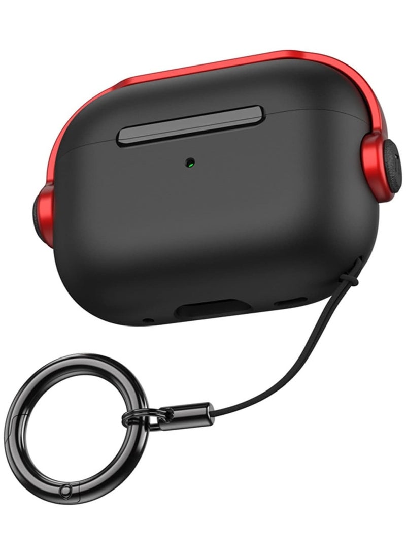 حافظة واقية لجهاز Airpods 3 (مع غطاء إغلاق) (ضوء LED أمامي مرئي) (مع حزام معصم) حافظة جلدية متوافقة مع Airpods 3 الجيل الثالث 2021 (أسود/أحمر) - Image 1