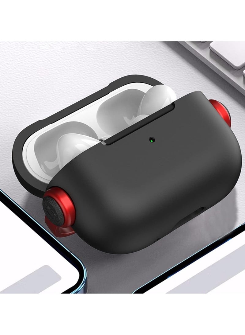 حافظة واقية لجهاز Airpods 3 (مع غطاء إغلاق) (ضوء LED أمامي مرئي) (مع حزام معصم) حافظة جلدية متوافقة مع Airpods 3 الجيل الثالث 2021 (أسود/أحمر) - Image 3