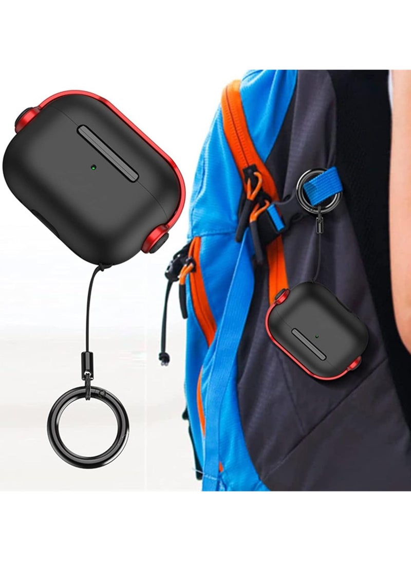 حافظة واقية لجهاز Airpods 3 (مع غطاء إغلاق) (ضوء LED أمامي مرئي) (مع حزام معصم) حافظة جلدية متوافقة مع Airpods 3 الجيل الثالث 2021 (أسود/أحمر) - Image 2