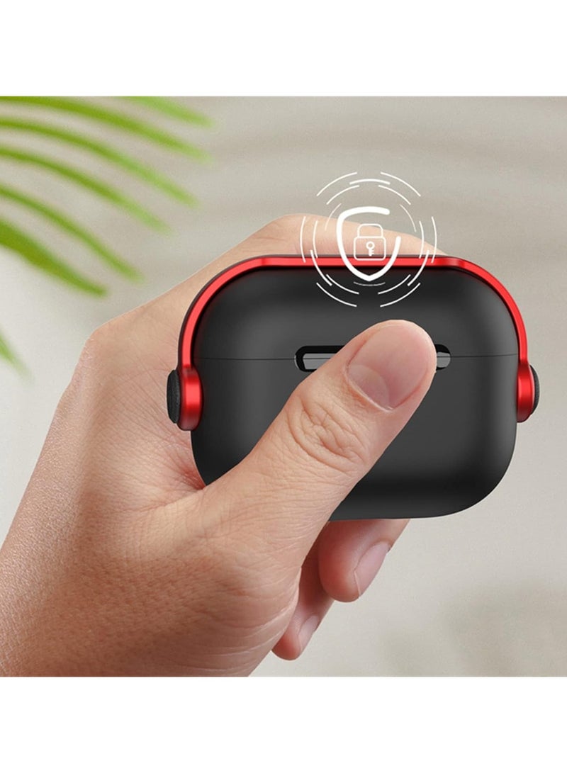 حافظة واقية لجهاز Airpods 3 (مع غطاء إغلاق) (ضوء LED أمامي مرئي) (مع حزام معصم) حافظة جلدية متوافقة مع Airpods 3 الجيل الثالث 2021 (أسود/أحمر) - Image 4