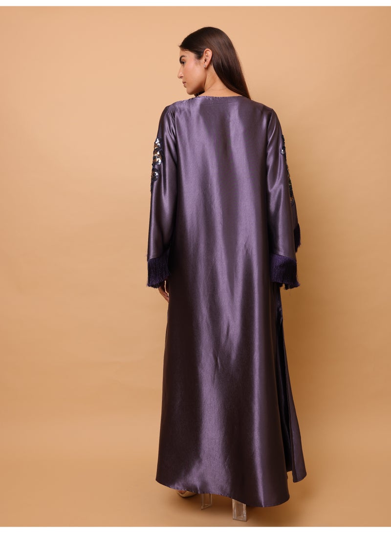 IKKXA Elegant Shimmer Fabric Big Flower Colorful Design Modern Sleeves IK1049 Violet - Image 4