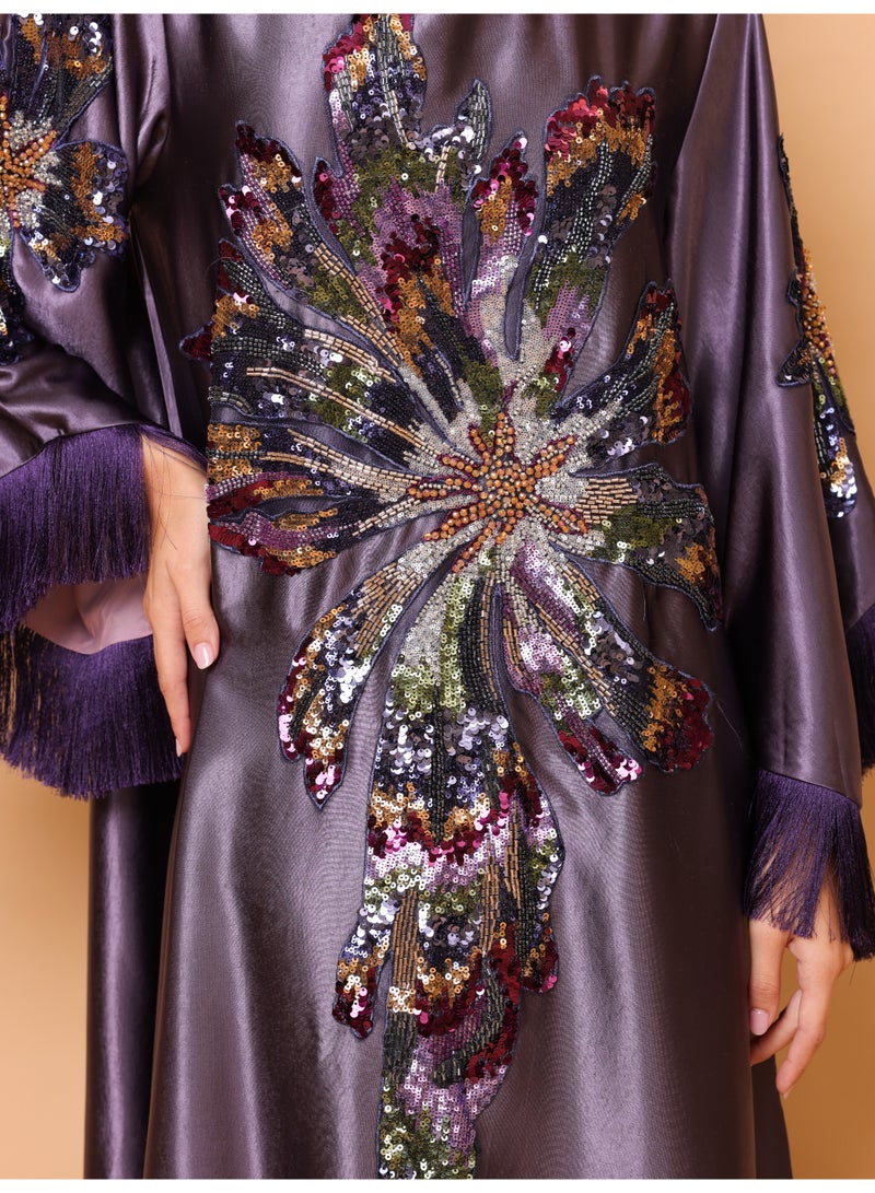 IKKXA Elegant Shimmer Fabric Big Flower Colorful Design Modern Sleeves IK1049 Violet - Image 5