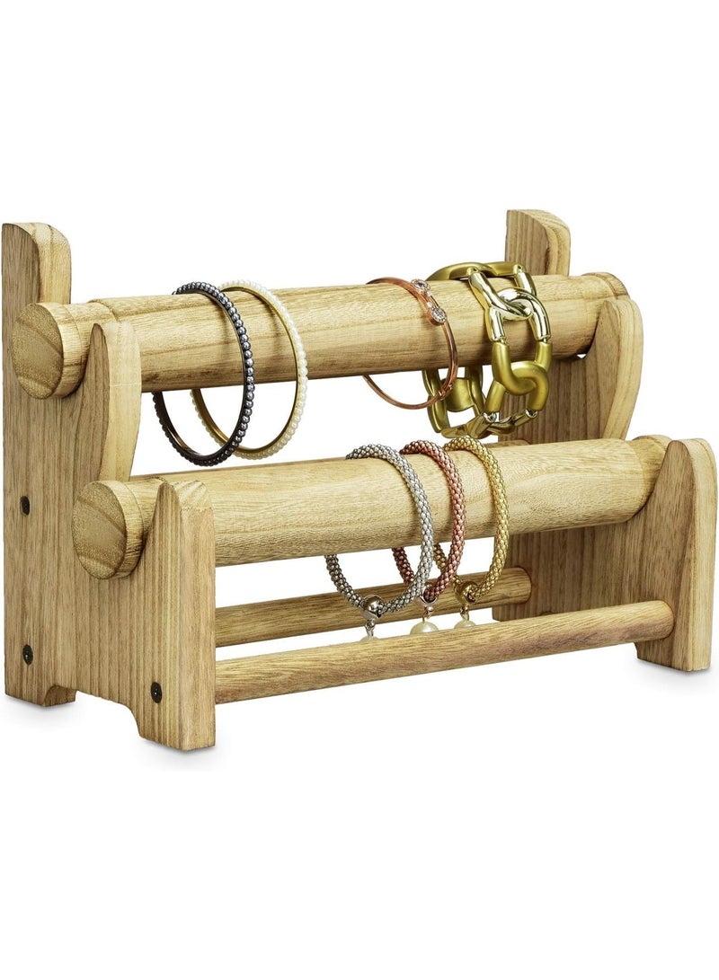 2-Tier Bar Bracelet Bangle Jewelry Holder Stand Display Organizer, Wood Bracelet Bangle Holder (Color : WOOD) - Image 1