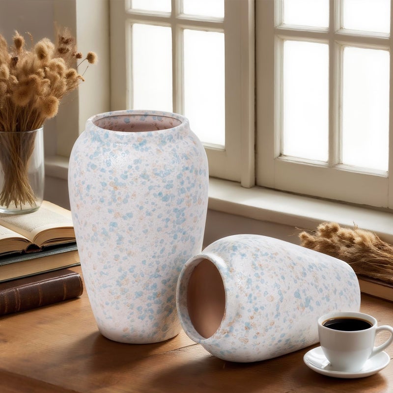 CANCLEAR Ceramic Rustic Vase for Home Decor, 6" Tall Dusty-Blue Farmhouse Vase for Living Room, Entryway, Kitchen, Shelf, Table Centerpiece - Image 5