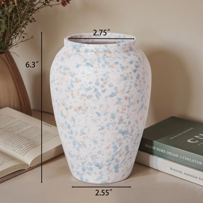 CANCLEAR Ceramic Rustic Vase for Home Decor, 6" Tall Dusty-Blue Farmhouse Vase for Living Room, Entryway, Kitchen, Shelf, Table Centerpiece - Image 2