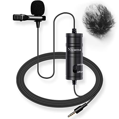 Nicama LVM1 Lavalier Lapel Microphone with Windscreen Muff for DSLR Camera Canon Nikon Camcorder Zoom TASCAM Audio Recorder Smartphone PC - Image 1