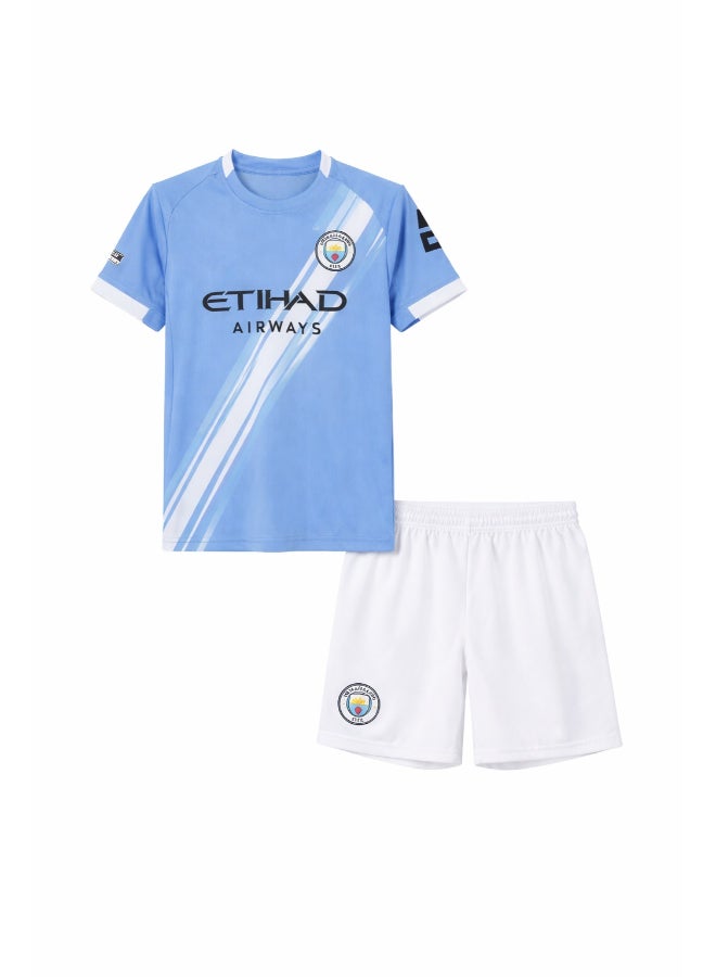 Toyland Manchester City Home team Jersey Kids – Football Kit Short Sleeve T-Shirt with Matching Shorts, Breathable Soccer Uniform-Size 30 - Image 1
