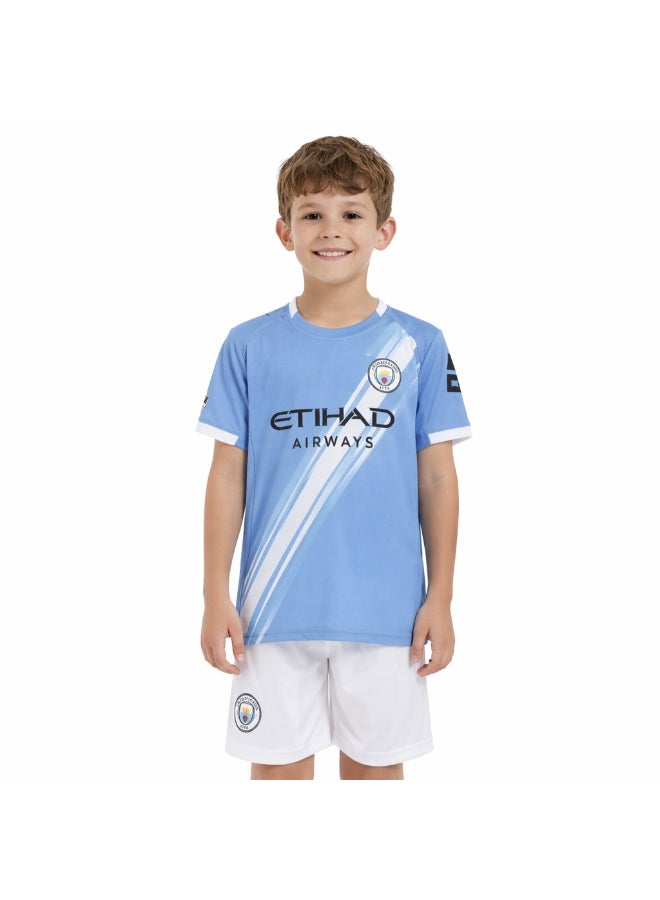 Toyland Manchester City Home team Jersey Kids – Football Kit Short Sleeve T-Shirt with Matching Shorts, Breathable Soccer Uniform-Size 30 - Image 2