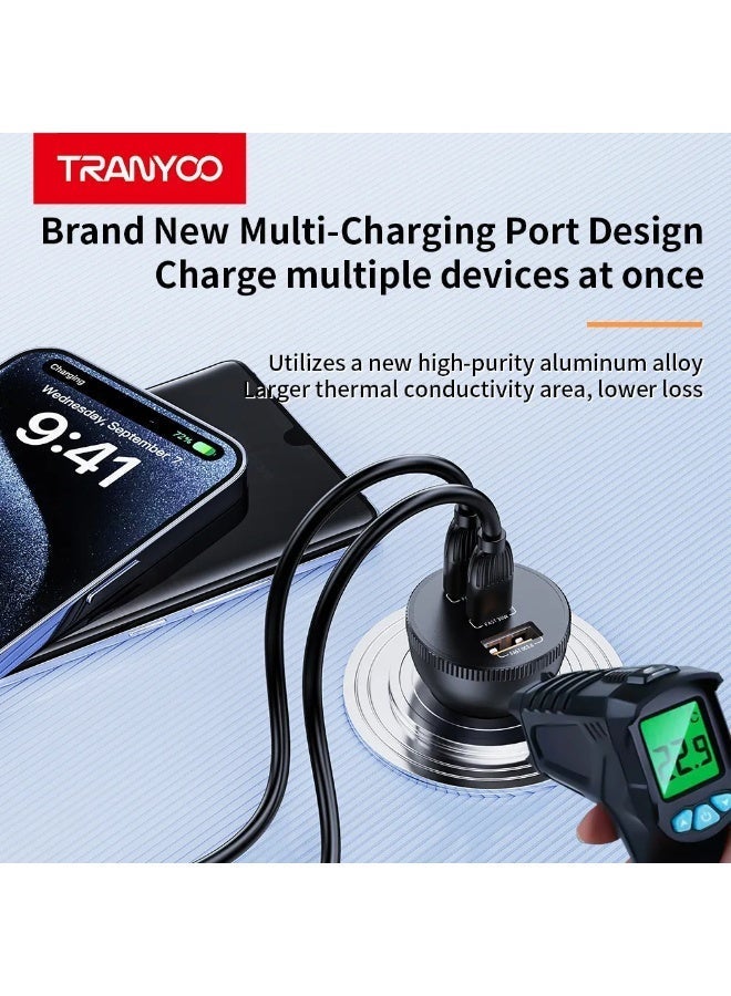 ترانيوو شاحن سيارة بقوة 78 واط بثلاثة منافذ – منفذا Type-C ومنفذ USB، شحن سريع، هيكل من الألمنيوم، متوافق مع آبل وأندرويد - Image 2