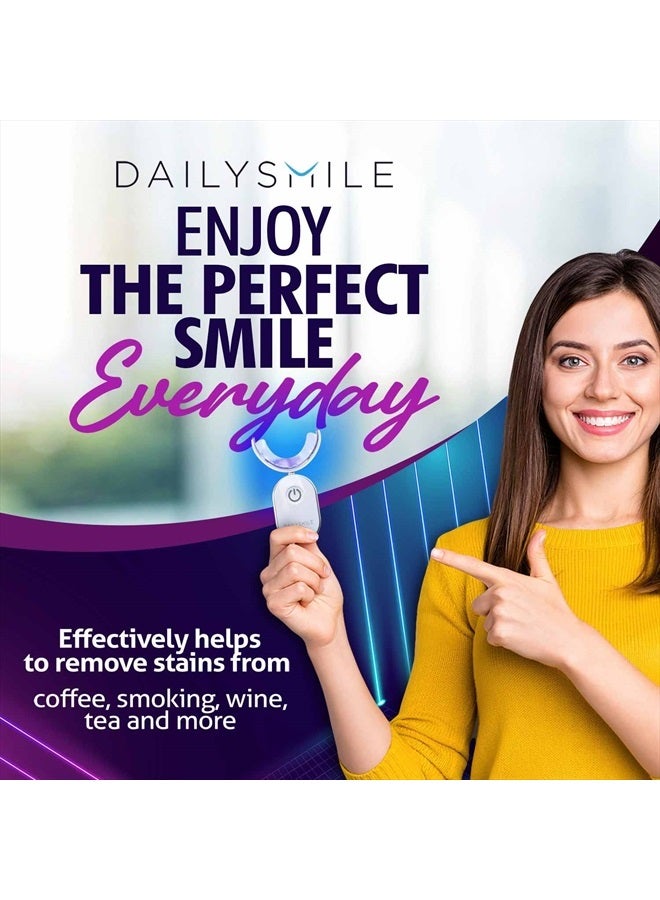 DailySmile طقم تبييض الأسنان الفاخر 10 دقائق للأسنان الحساسة، يساعد على إزالة 20 عامًا من البقع، بديل شرائط تبييض الأسنان، ضوء تبييض الأسنان LED مقاوم للماء 28X، 4 أقلام تبييض الأسنان - Image 4