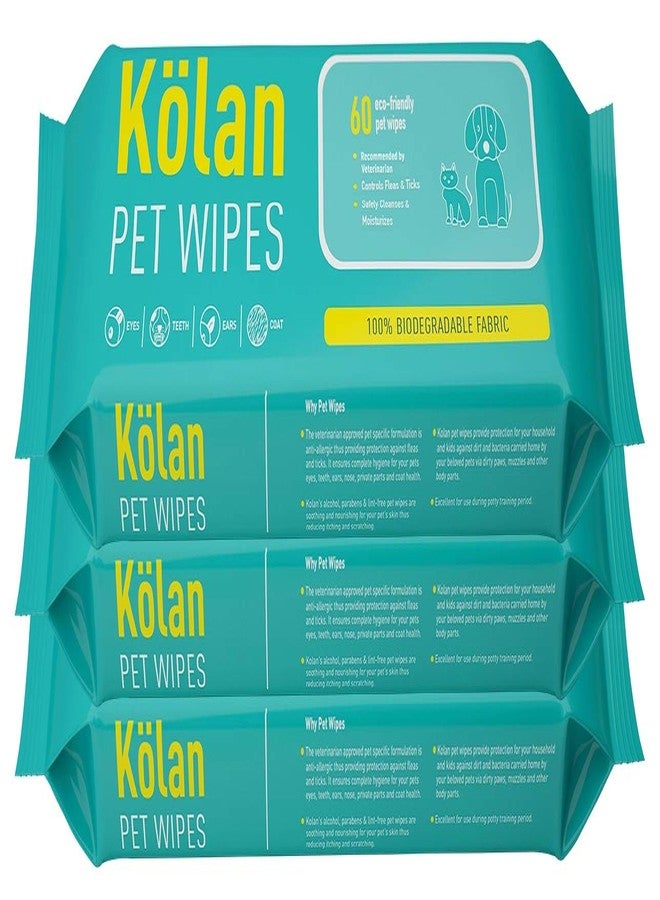 Kolan Pet Wipes 60 Count | Combo Pack of 3 | Fragrance-Free, Grooming Wet Wipes | Eco-Friendly and Biodegradable | for Dogs, Cats, Puppies, Rabbits and Small Pets - Image 1