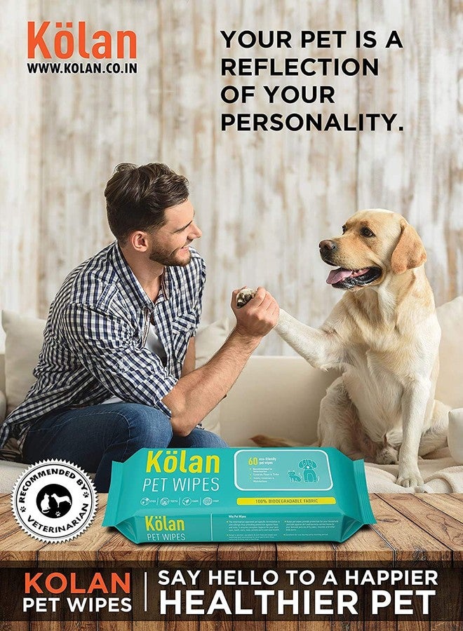 Kolan Pet Wipes 60 Count | Combo Pack of 3 | Fragrance-Free, Grooming Wet Wipes | Eco-Friendly and Biodegradable | for Dogs, Cats, Puppies, Rabbits and Small Pets - Image 2