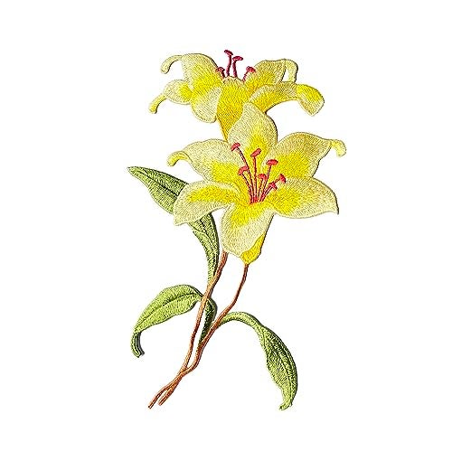 Buysk 1 Piece Sew on Embroidered Applique Floral Patches Beautiful Flower Patches for Sew on Clothes Jackets Hat DIY Decoration Yellow Orchid - Image 1