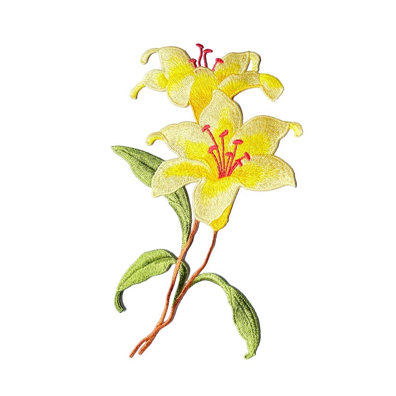 Buysk 1 Piece Sew on Embroidered Applique Floral Patches Beautiful Flower Patches for Sew on Clothes Jackets Hat DIY Decoration Yellow Orchid - Image 3