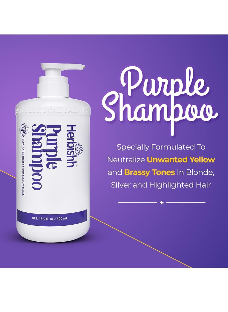 Herbishh - Herbishh Purple Shampoo for Blonde, Silver & Highlighted Hair, Eliminates Yellow & Brassy Undertones, Deep Cleansing Shampoo + Argan Hair Mask 300ml - Image 1