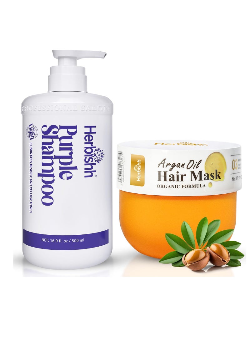 Herbishh - Herbishh Purple Shampoo for Blonde, Silver & Highlighted Hair, Eliminates Yellow & Brassy Undertones, Deep Cleansing Shampoo + Argan Hair Mask 300ml - Image 1