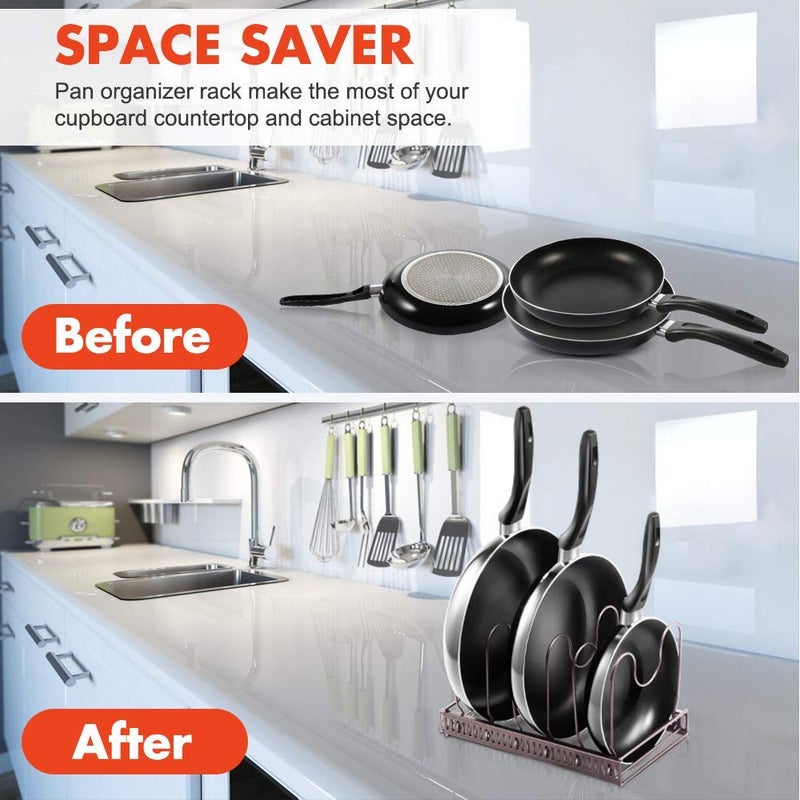 Orrda Height Adjustable Kitchen Cookware Organizer Pan Rack Pot tawa Holder Stand - Image 5